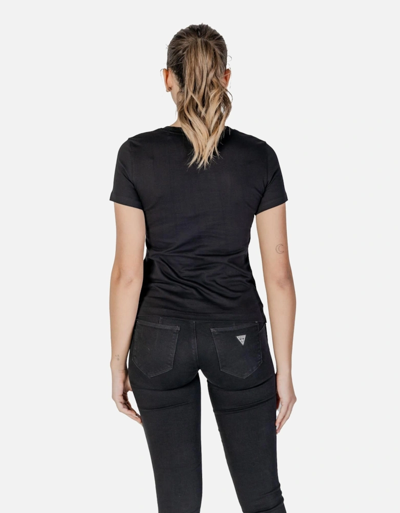 Printed Short Sleeve Round Neck T-shirt Women - Black Shirts