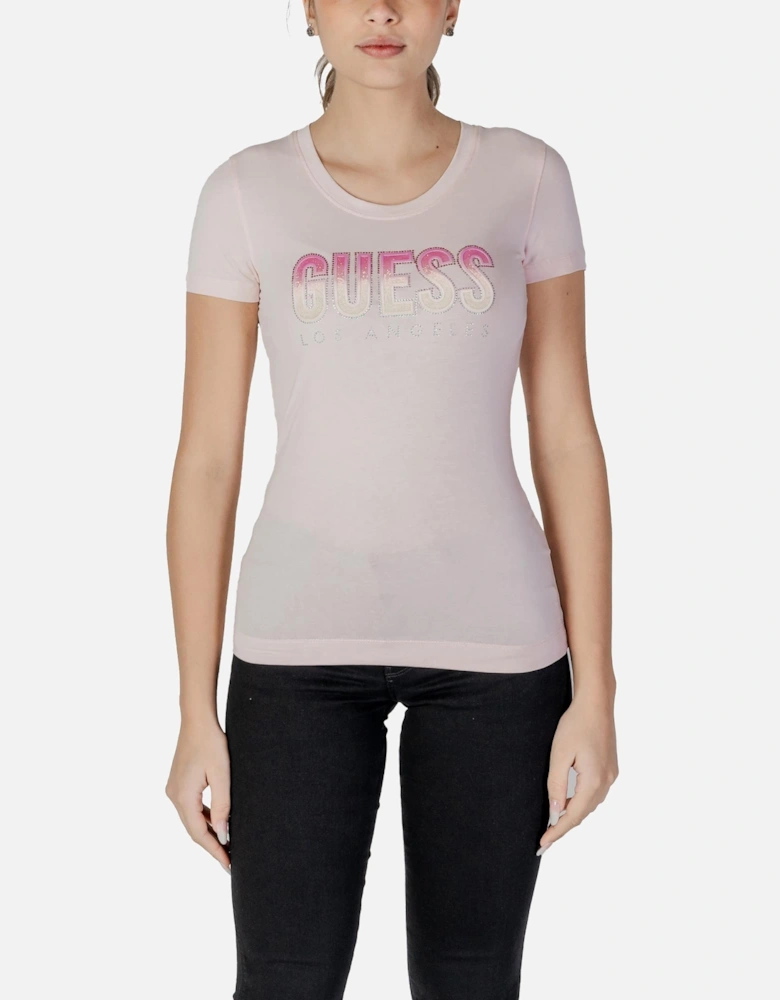 Rhinestone Print Short Sleeve T-shirt Women - Pink Shirts