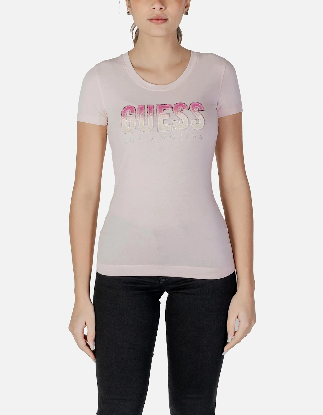 Rhinestone Print Short Sleeve T-shirt Women - Pink Shirts, 4 of 3