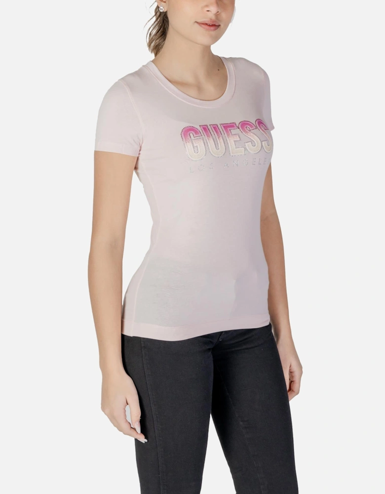 Rhinestone Print Short Sleeve T-shirt Women - Pink Shirts