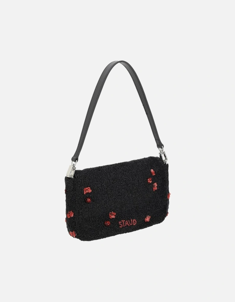 Beaded Floral Sequin Shoulder Bag with Removable Strap Women - Black