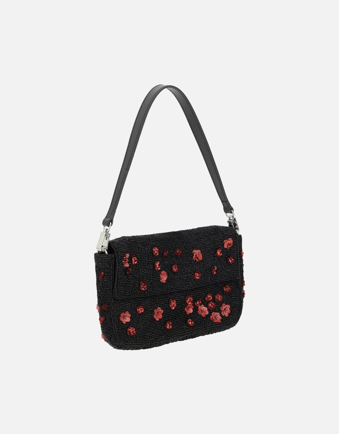 Beaded Floral Sequin Shoulder Bag with Removable Strap Women - Black