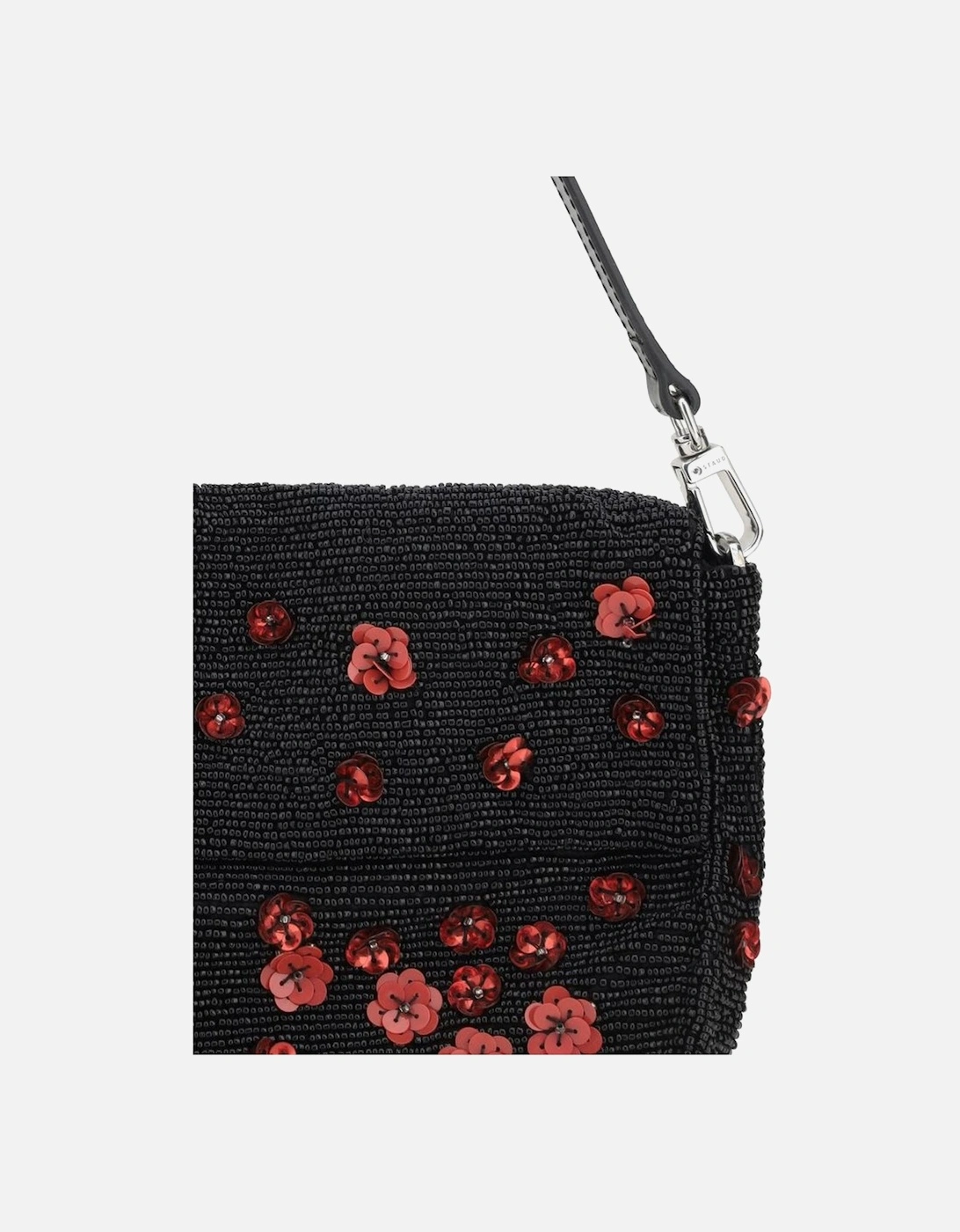 Beaded Floral Sequin Shoulder Bag with Removable Strap Women - Black