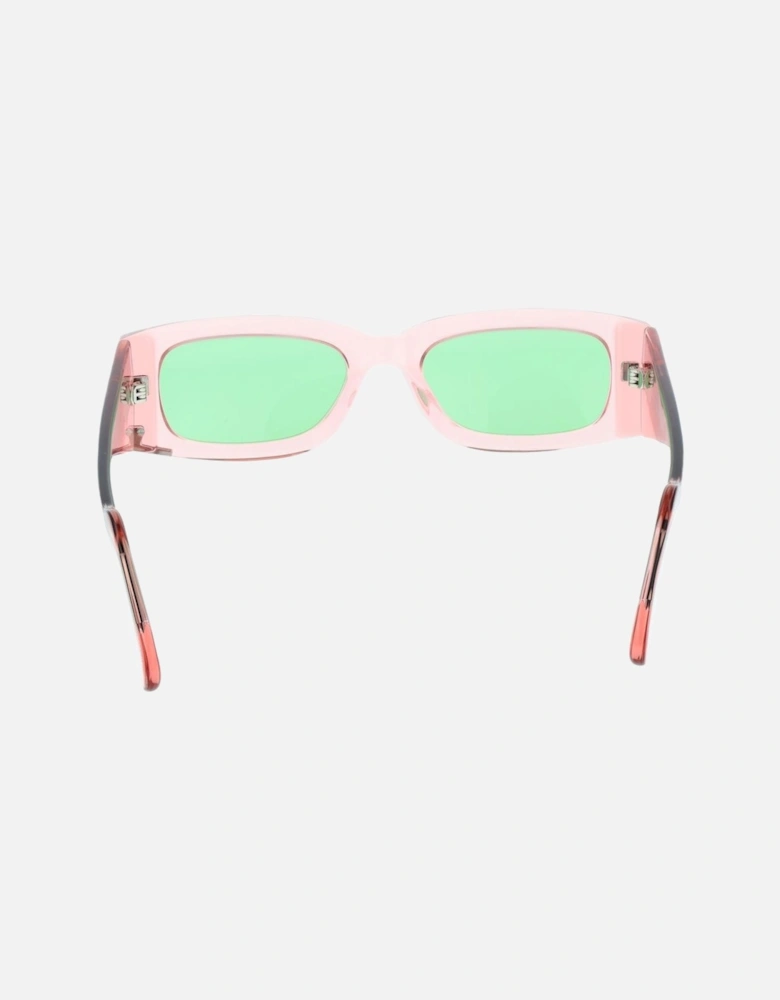Acetate Full-Rim Rectangle Sunglasses with Green Lenses Unisex - Pink