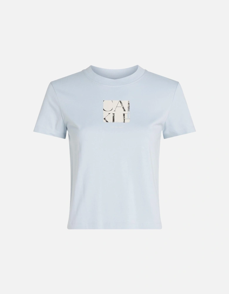 Printed Organic Cotton T-shirt with Short Sleeves Women - Light Blue