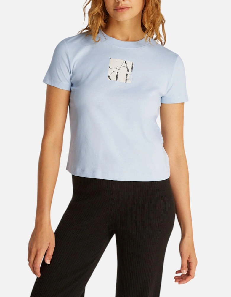 Printed Organic Cotton T-shirt with Short Sleeves Women - Light Blue