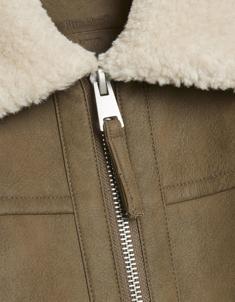 Nubuck Shearling Western Jacket - Beige