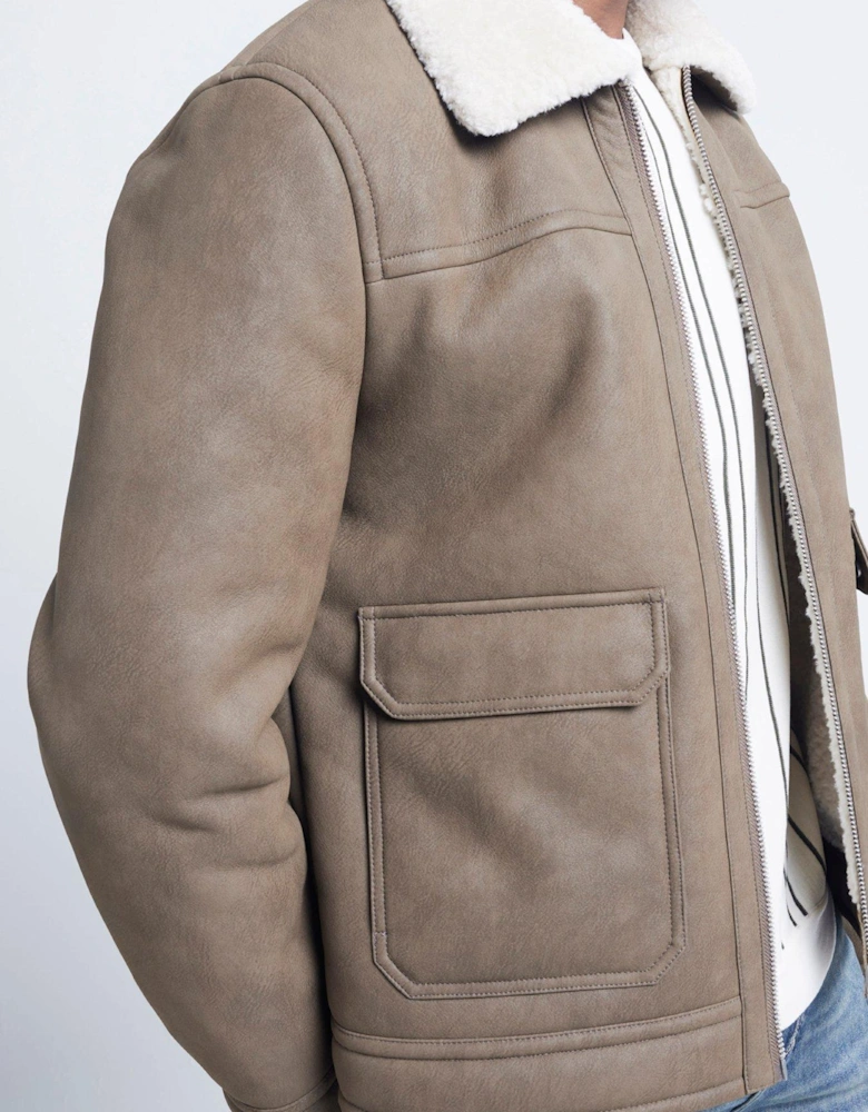 Nubuck Shearling Western Jacket - Beige