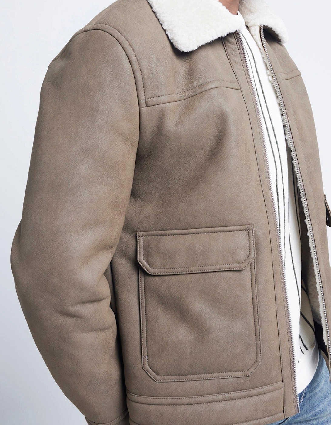Nubuck Shearling Western Jacket - Beige