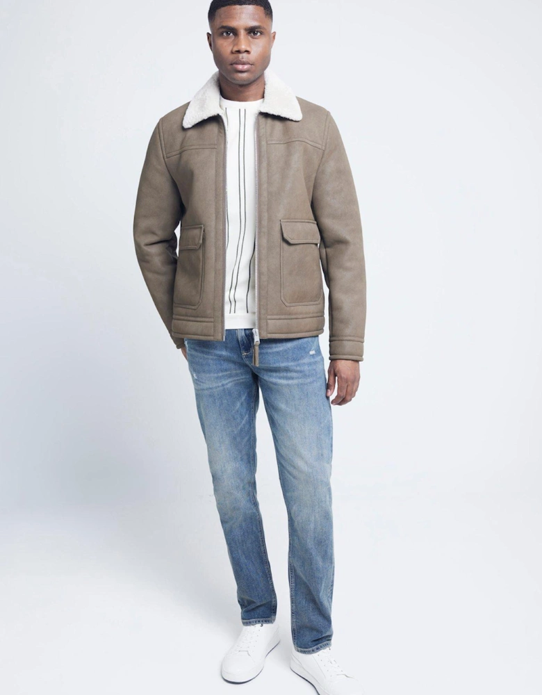 Nubuck Shearling Western Jacket - Beige