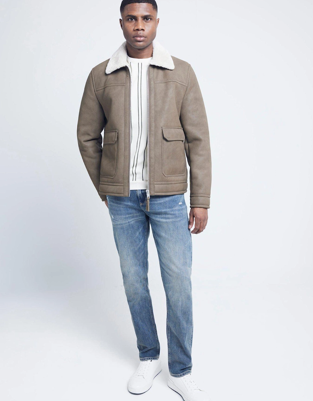 Nubuck Shearling Western Jacket - Beige