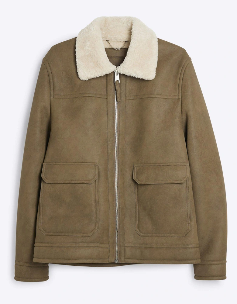 Nubuck Shearling Western Jacket - Beige
