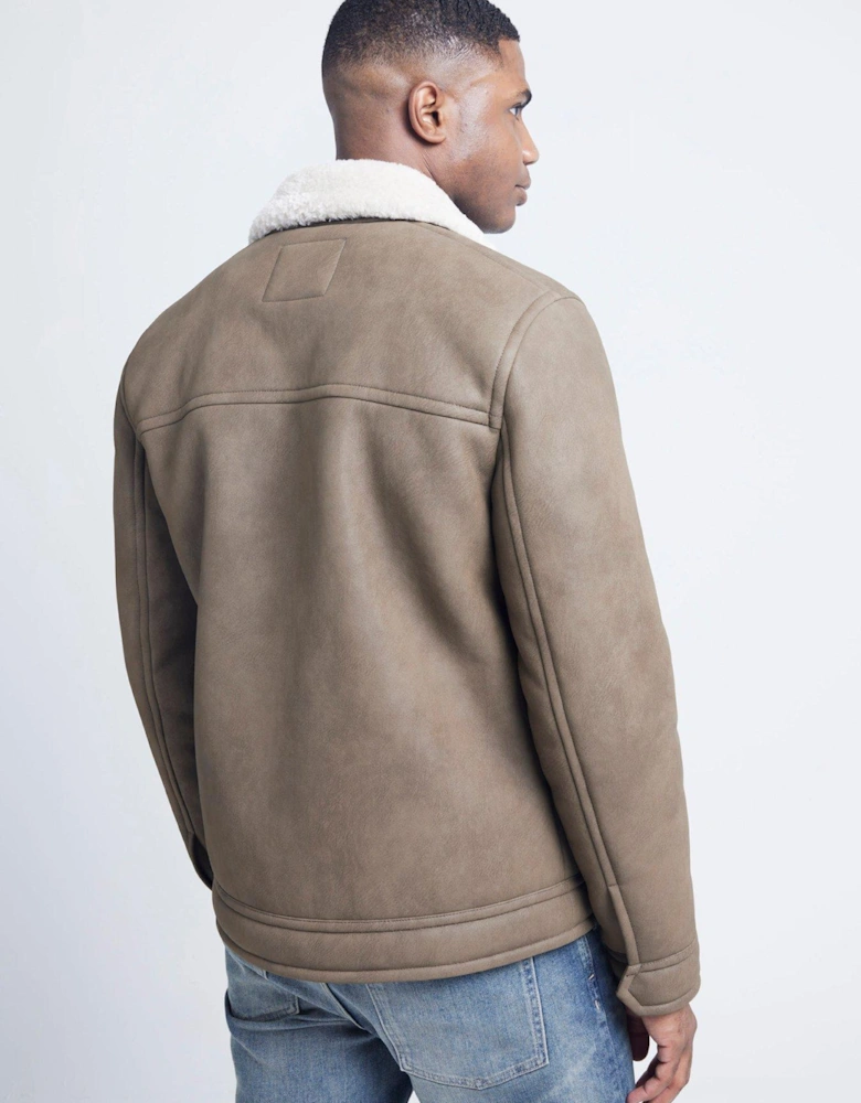 Nubuck Shearling Western Jacket - Beige