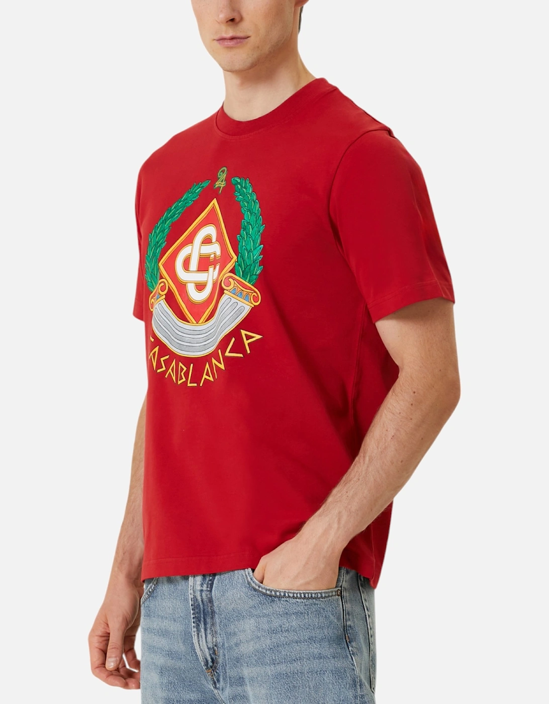 Mens T Shirts Shorts Sleeve Crew Neck Casa Crest Print Casual Cotton