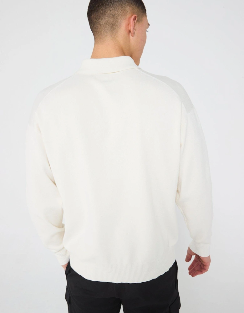 Cotton Polo Knitted Jumper - Cream