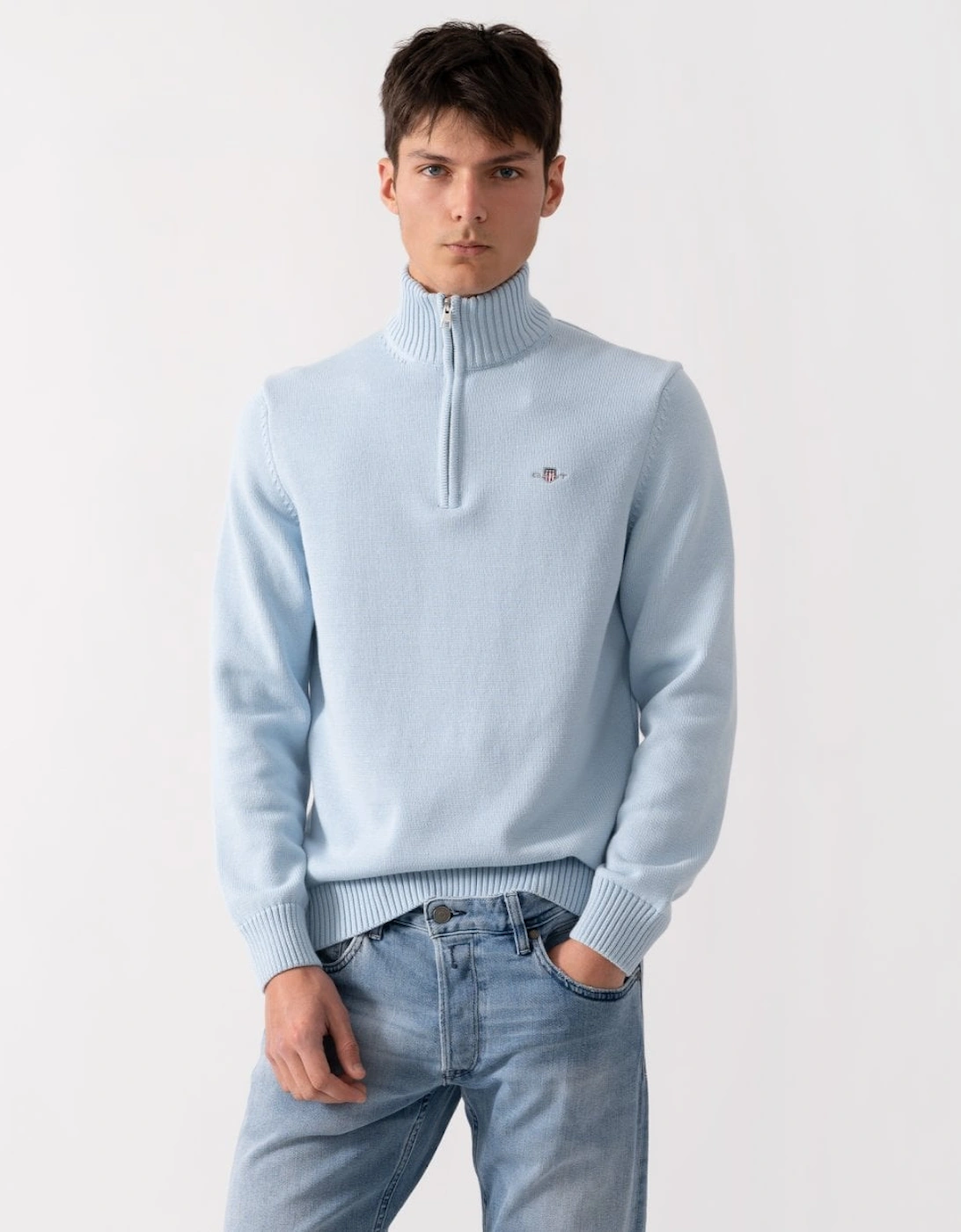 Gant Men's Blue Casual Cotton Half Zip Jumper - - : 42/Regular Xl