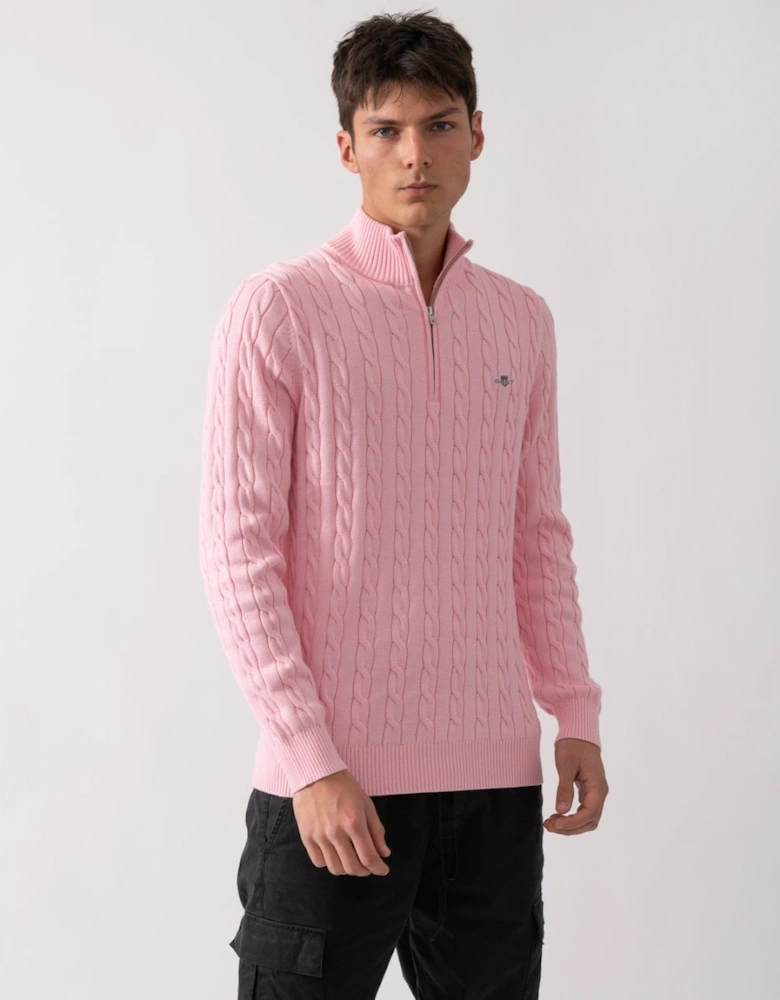 Mens Cotton Cable Half Zip Jumper