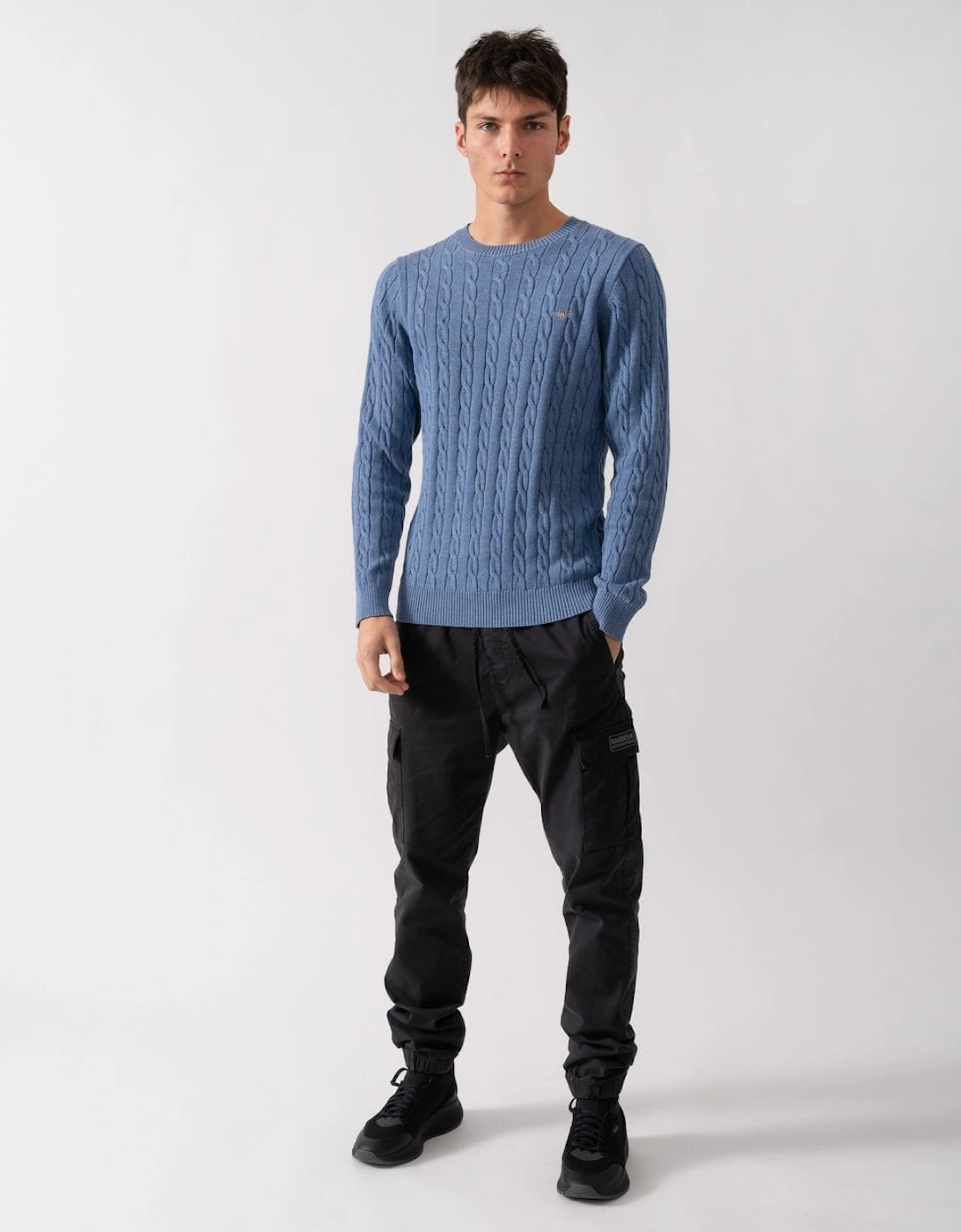 Mens Cotton Cable Knit Crew Neck Jumper