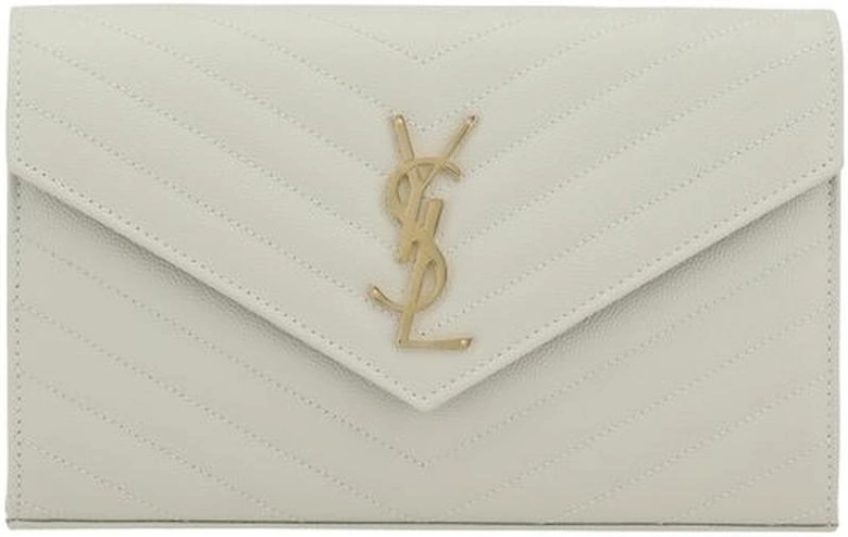 Monogram Leather Shoulder Bag with Golden Chain Strap Women - White