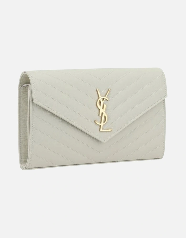 Monogram Leather Shoulder Bag with Golden Chain Strap Women - White