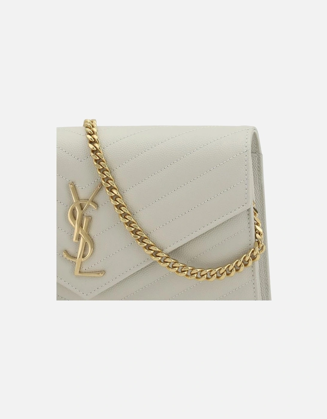 Monogram Leather Shoulder Bag with Golden Chain Strap Women - White