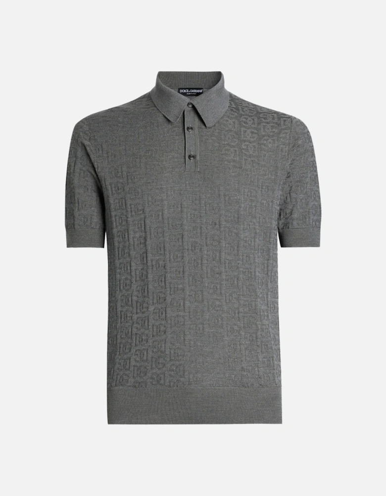 Woven Logo Knitted Polo Grey