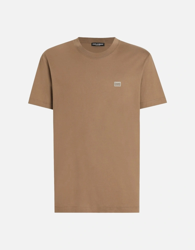 Plaque Cotton T-shirt Beige