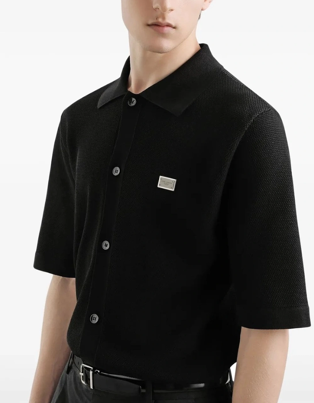 Plaque Knitted Polo Black