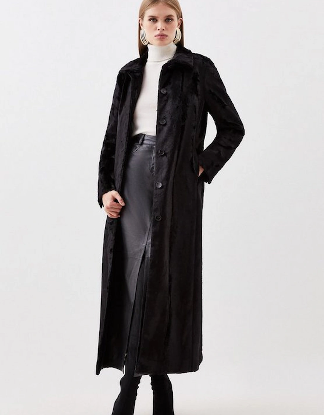 Signature Faux Ponyskin Texture Collared Midi Coat, 5 of 4