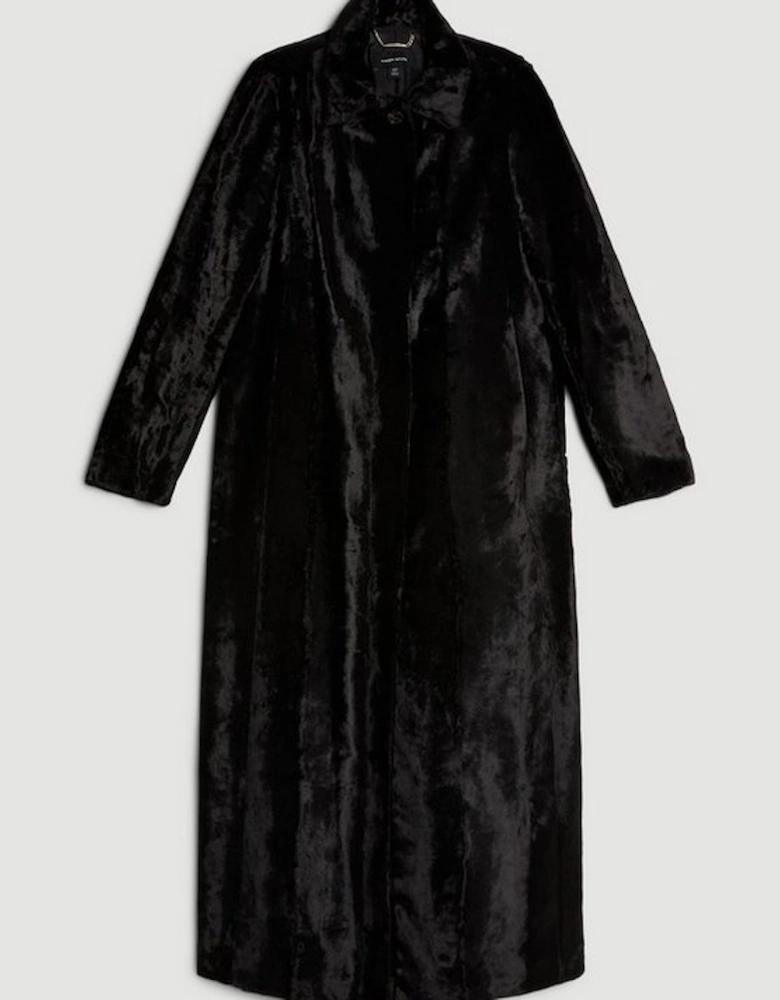 Signature Faux Ponyskin Texture Collared Midi Coat
