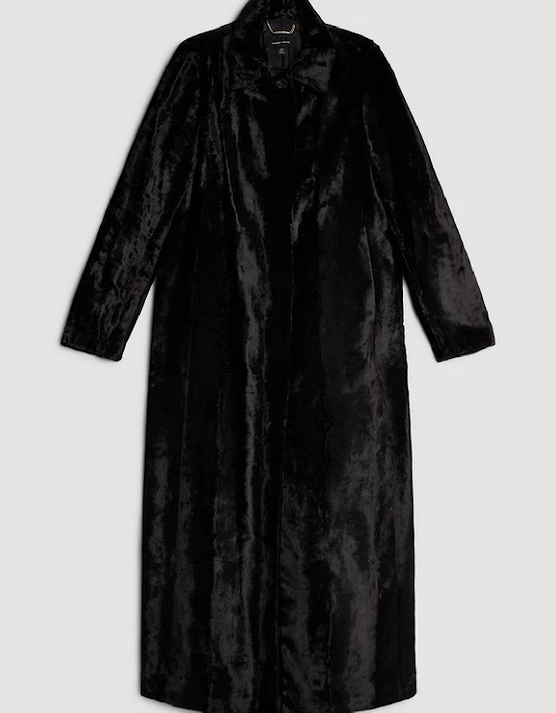 Signature Faux Ponyskin Texture Collared Midi Coat
