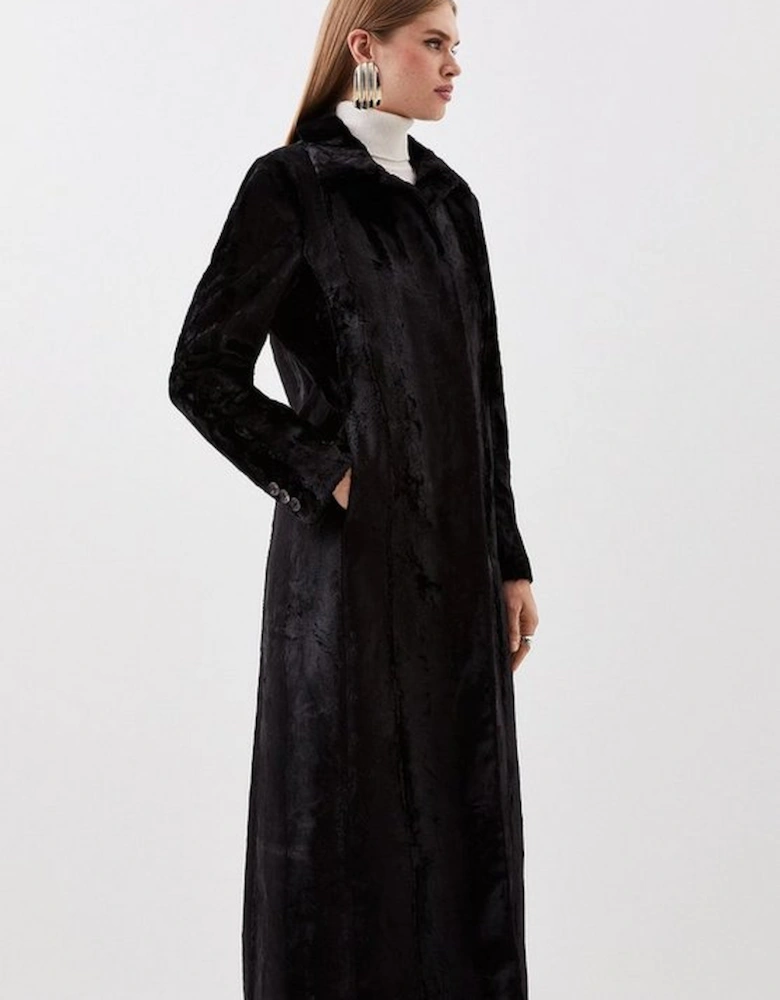 Signature Faux Ponyskin Texture Collared Midi Coat