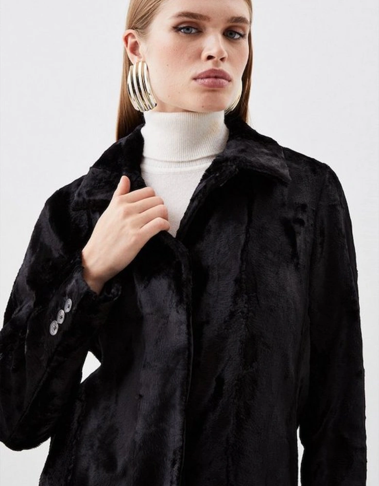 Signature Faux Ponyskin Texture Collared Midi Coat