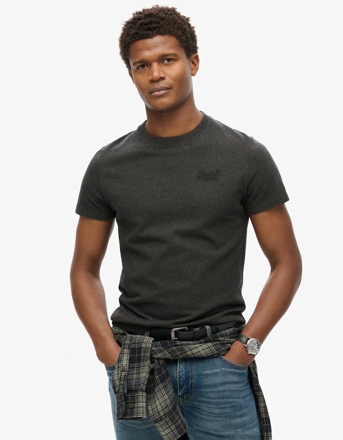 Superdry Men's Black Essential Logo Embroidered Tee Raven Marl - : 38/Regular Medium