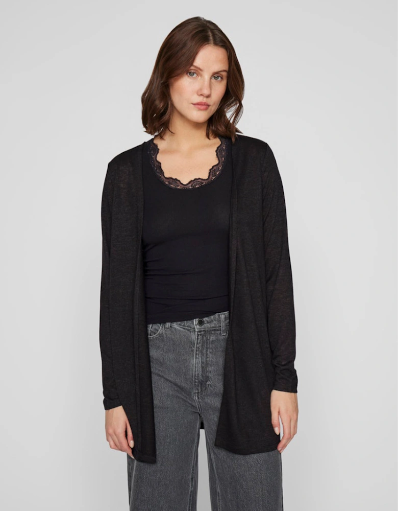 Amer Long Sleeve Open Cardigan Black Beauty