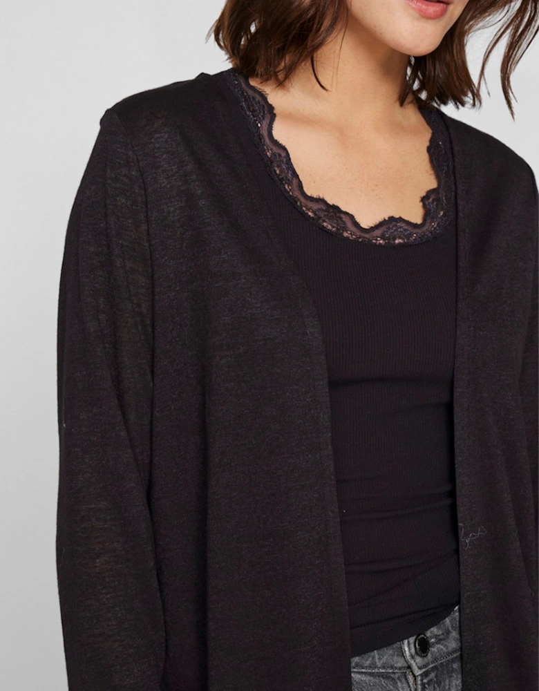 Amer Long Sleeve Open Cardigan Black Beauty