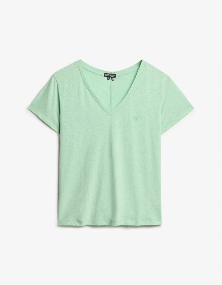 Women's Slub Embroidered V-neck T-shirt Hemlock Green