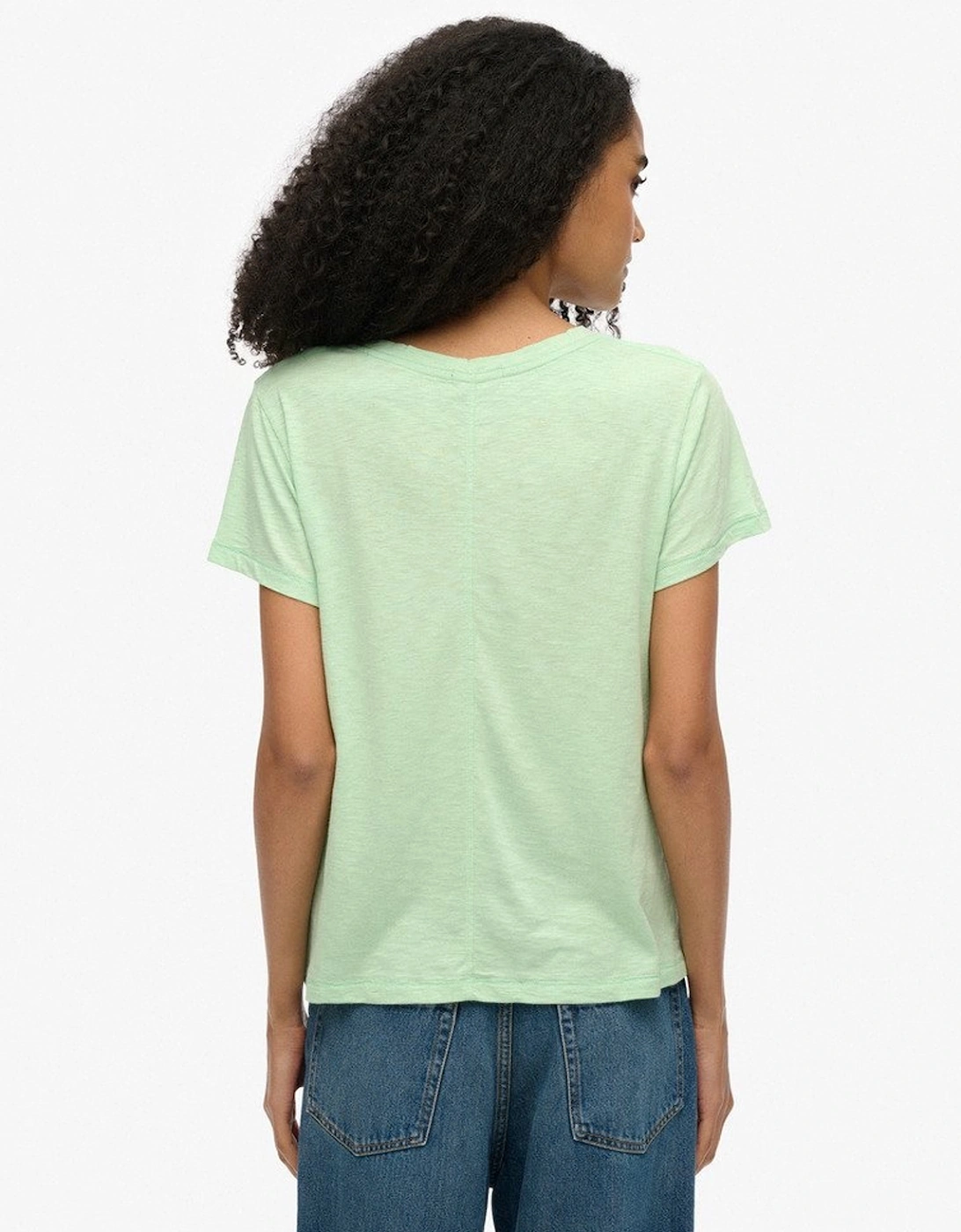 Women's Slub Embroidered V-neck T-shirt Hemlock Green