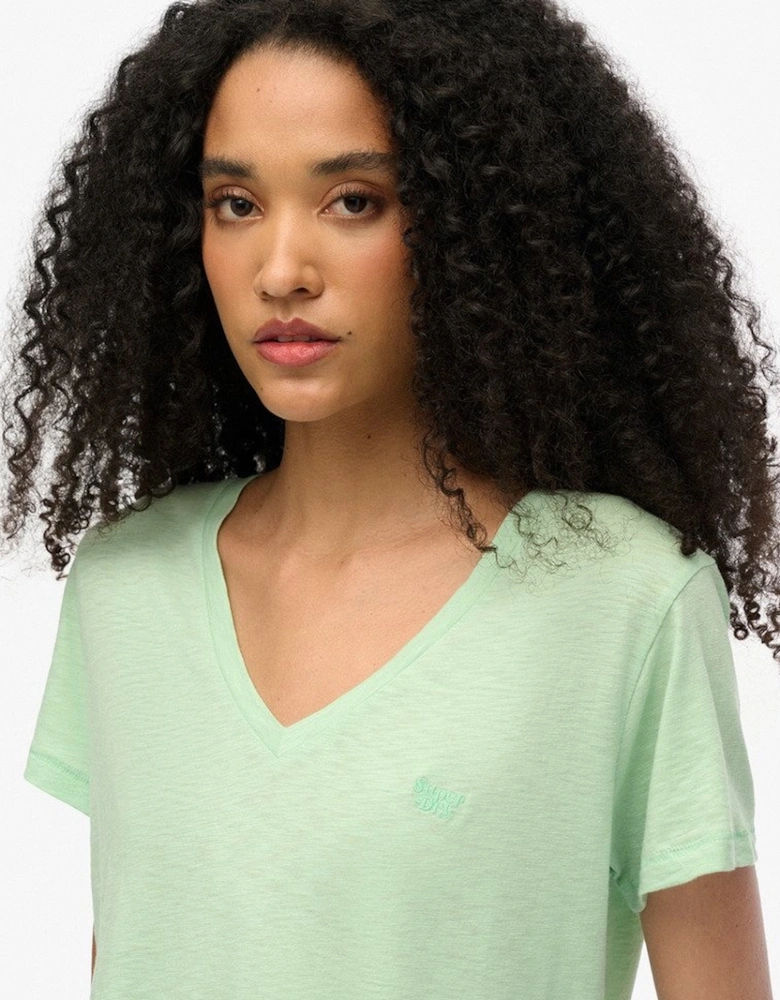 Women's Slub Embroidered V-neck T-shirt Hemlock Green