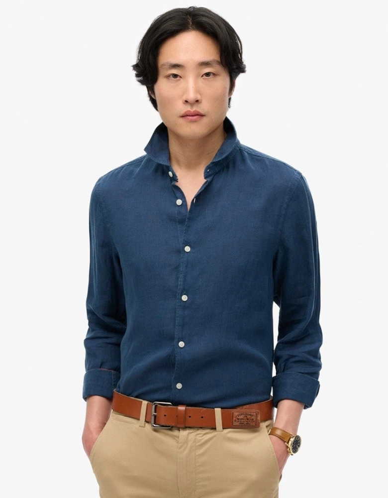 Men's Vacation Long Sleeve Linen Shirt Navy