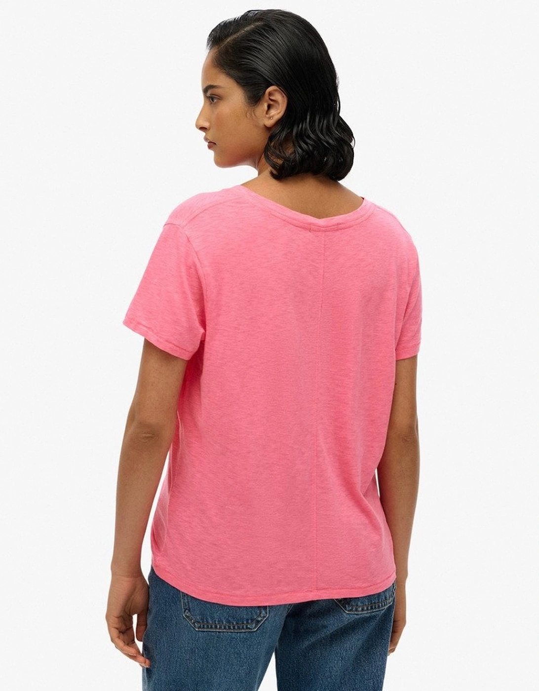 Women's Slub Embroidered V-neck T-shirt Azalea Pink