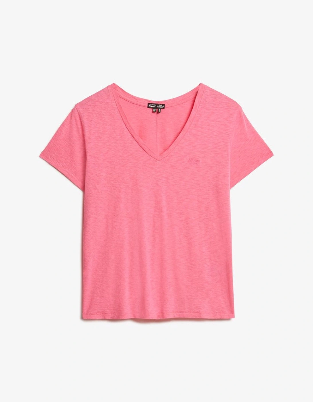 Women's Slub Embroidered V-neck T-shirt Azalea Pink