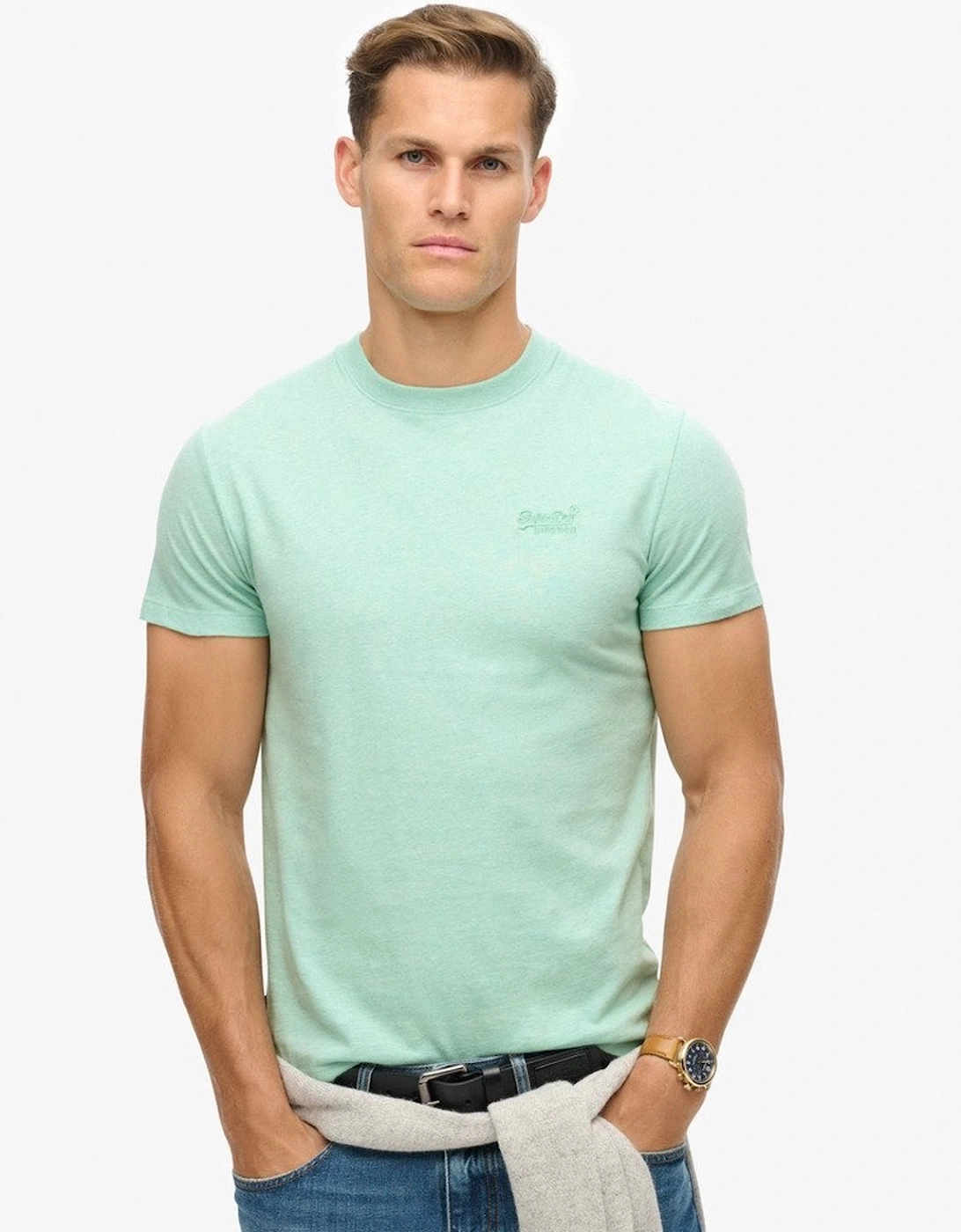 Superdry Men's Green Essential Logo Embroidered Tee Light Mint Marl - : Regular/40 Large