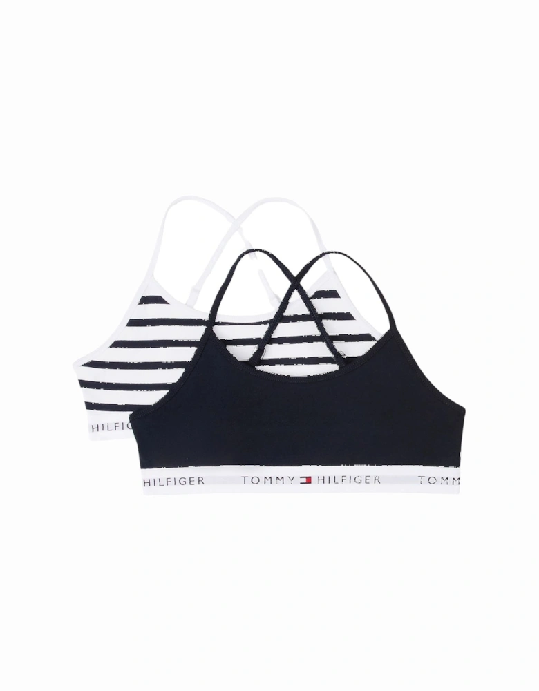 Girls 2-Pack Breton Stripe Strappy Bralette Set, Navy/white