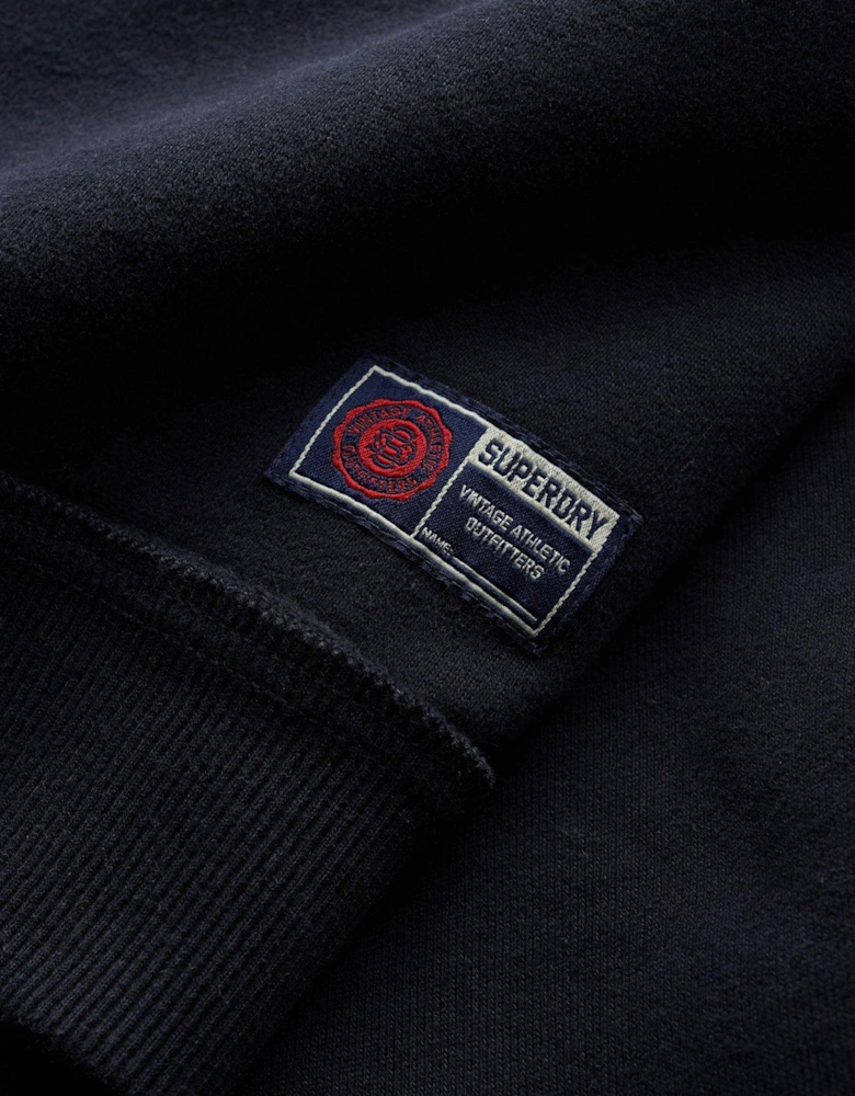 Vintage Athletic Logo Henley Crew Sweat Top - Navy