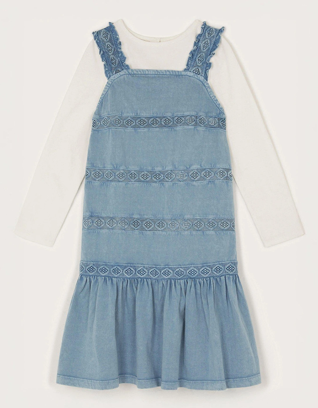 Girls Long Sleeve Top and Embroidered Pinafore Dress Set - Blue, 2 of 1