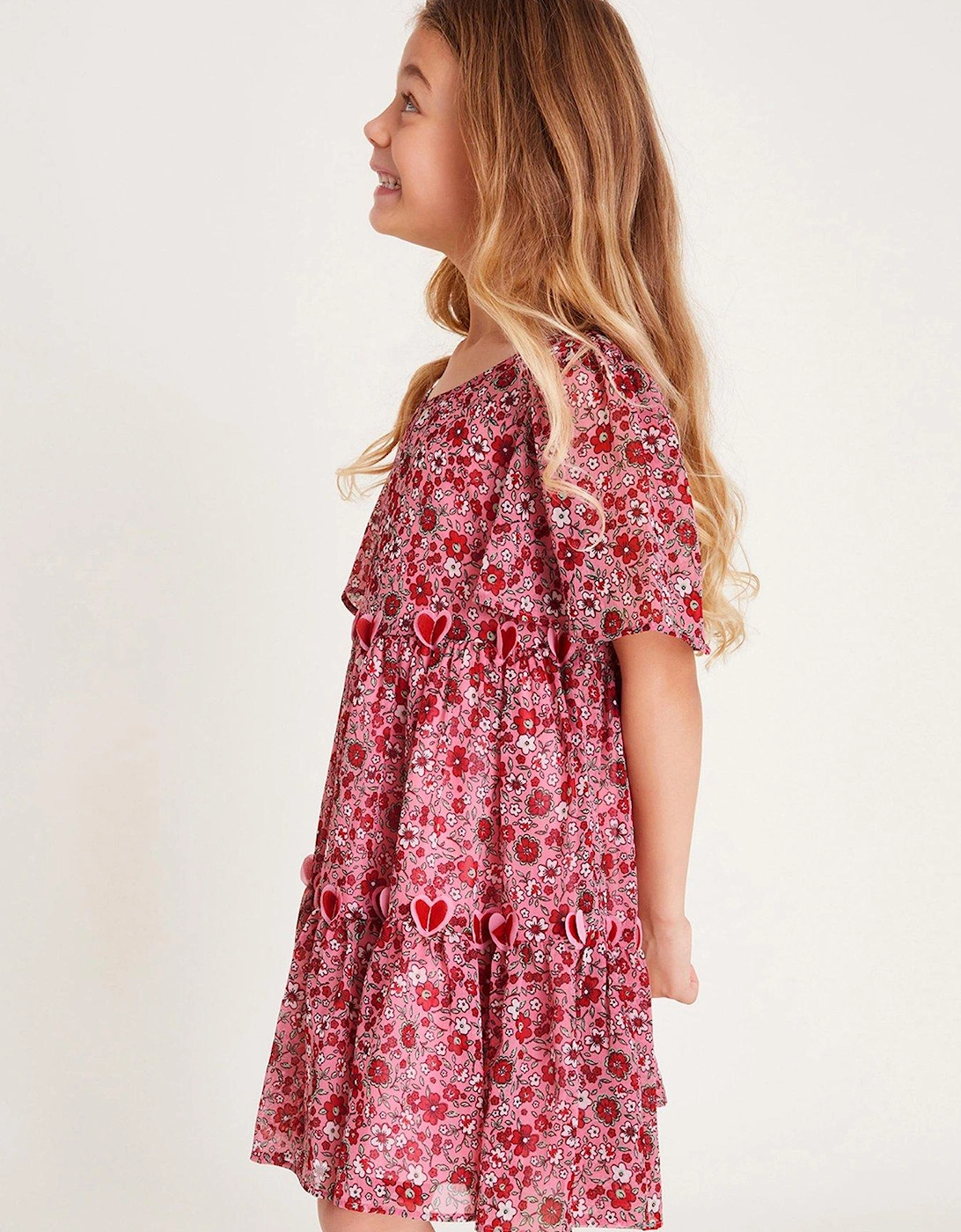 Girls 3d Hearts Floral Short Sleeve Dress - Red, 2 of 1