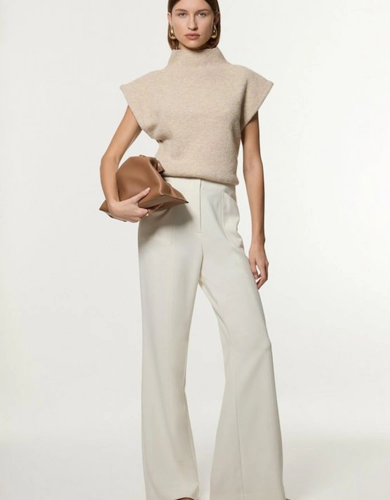 Compact Stretch Tailored Seam Detail Wide Leg Trouser