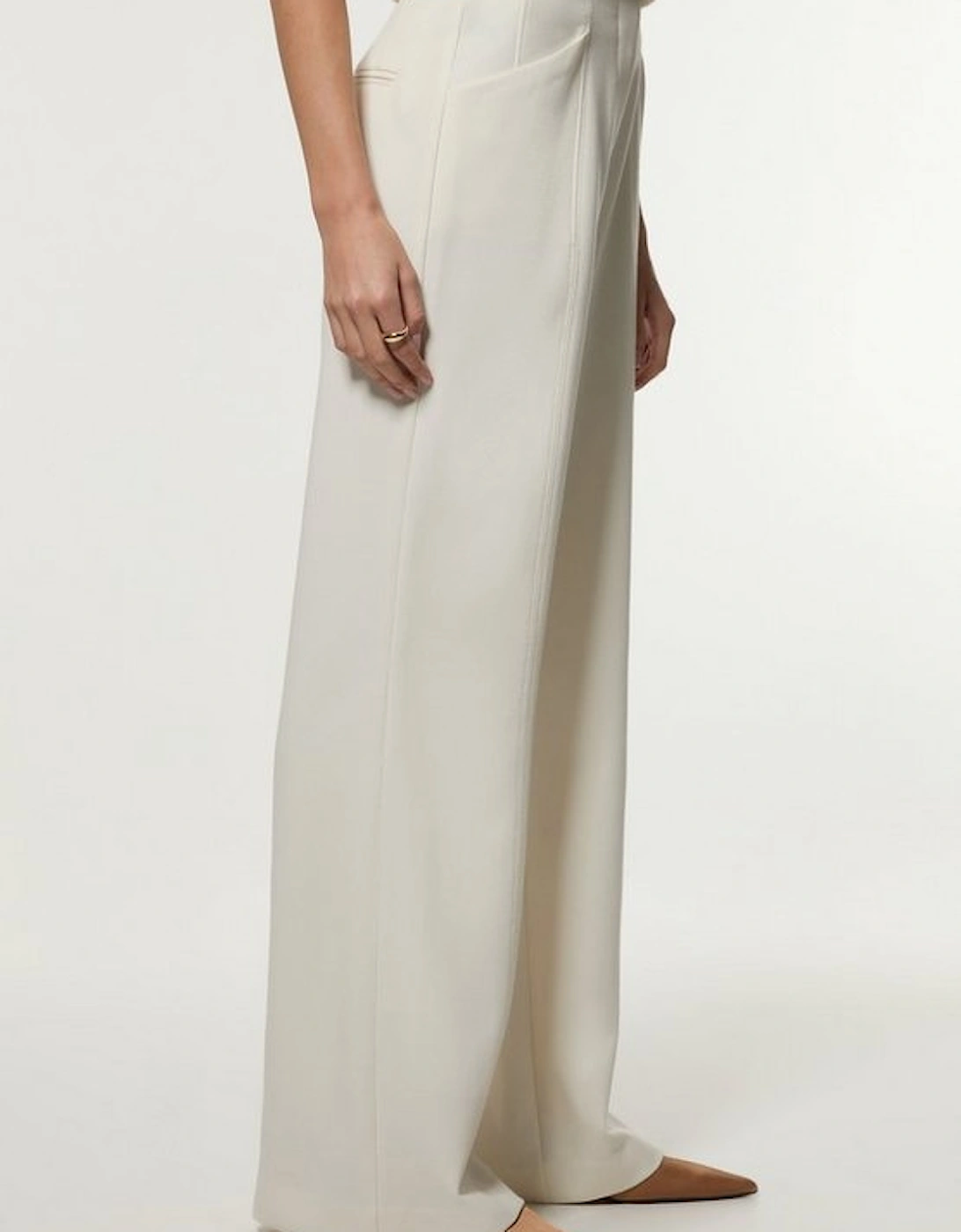 Compact Stretch Tailored Seam Detail Wide Leg Trouser