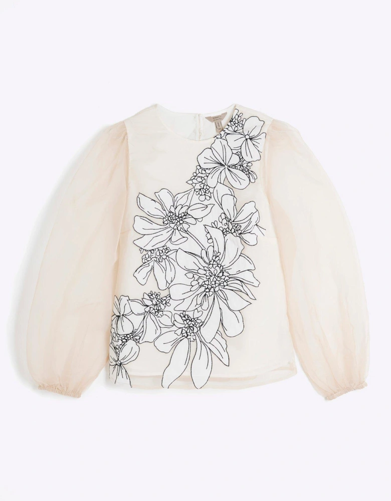 Floral Applique Blouse - Pink